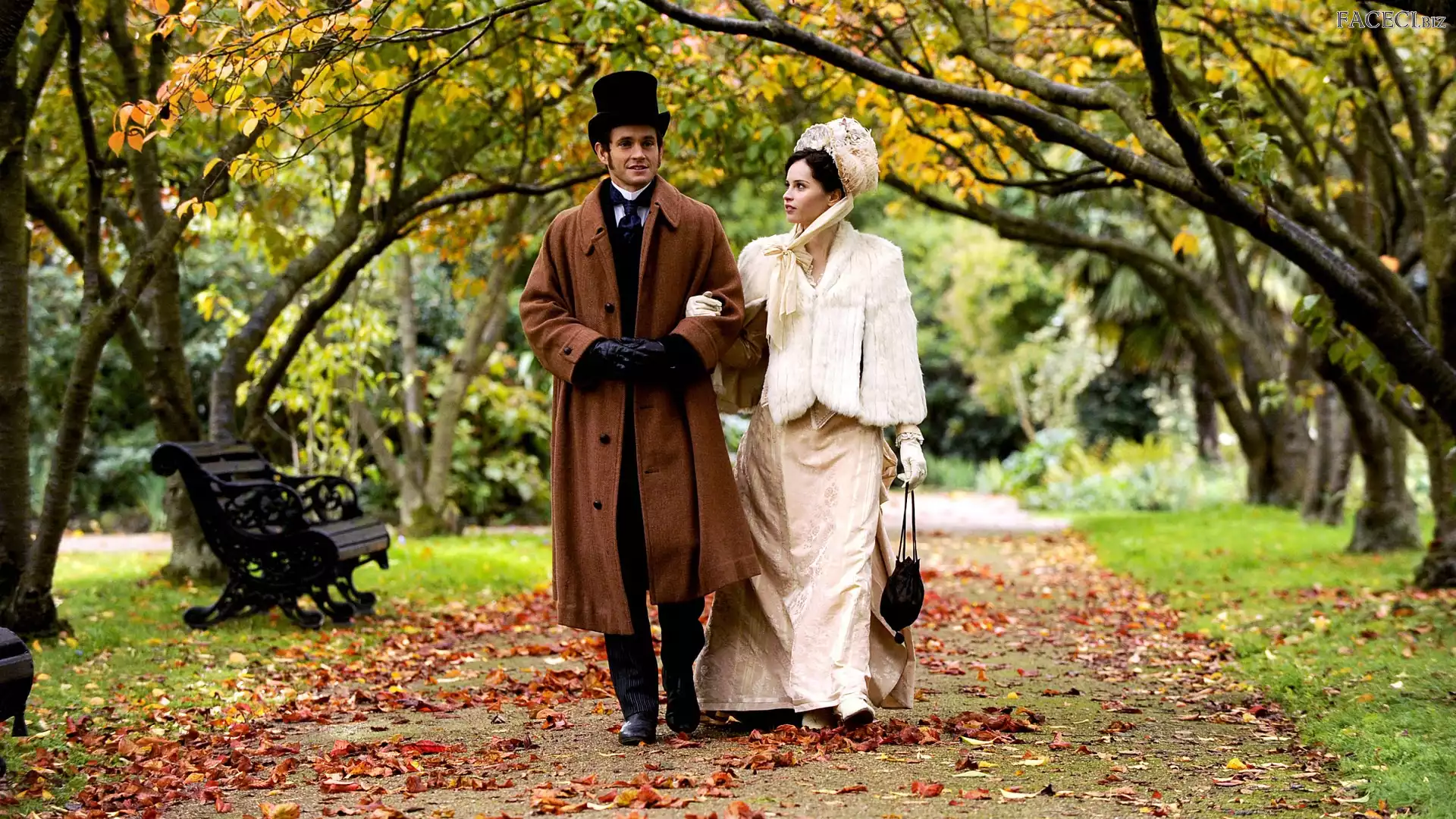 Jesień, Liście, Retro, Para, Park