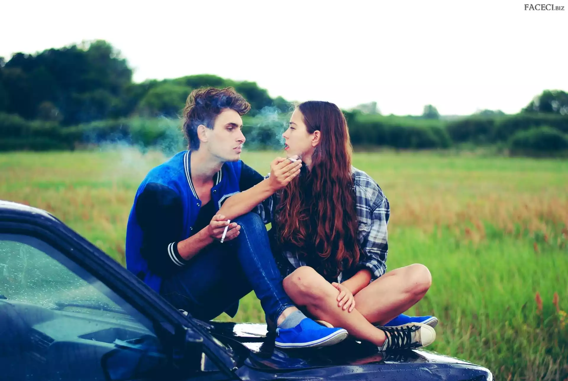 Samochód, Papierosy, Mężczyzna, Para, Kobieta