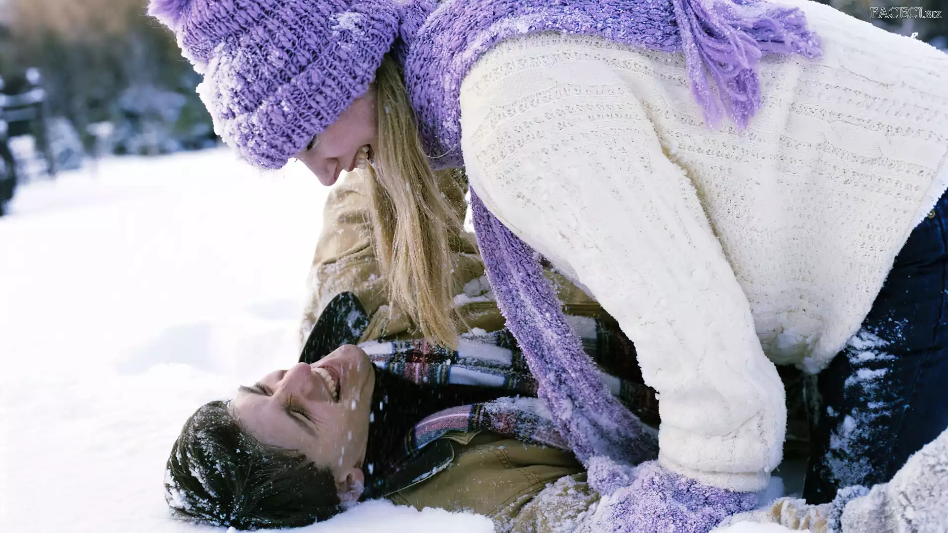 Zabawa, Miłość, Zima, Para, Śnieg